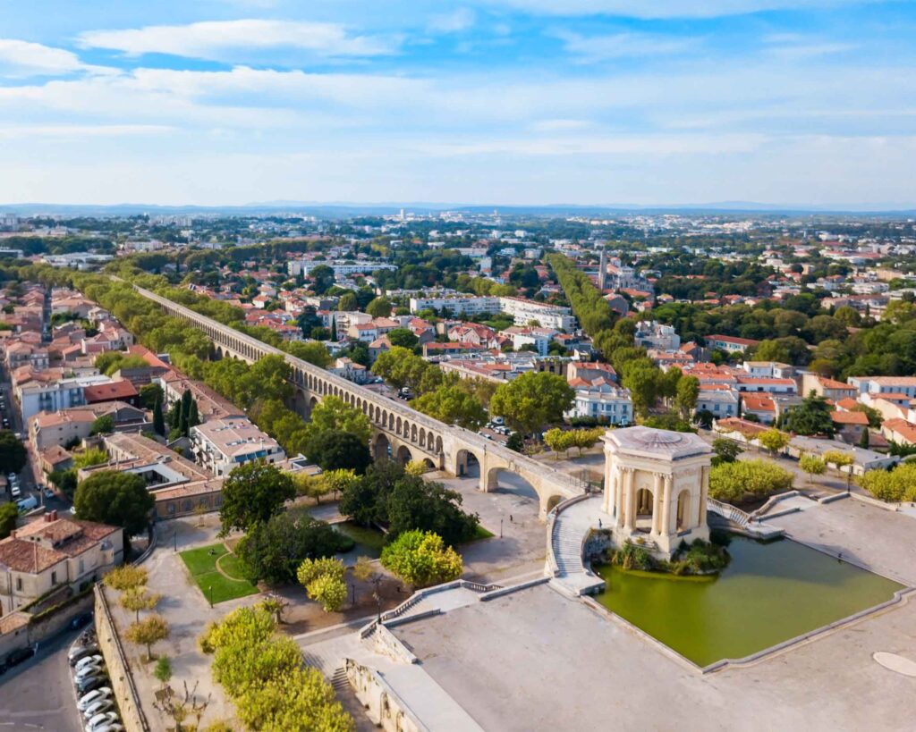 Saint Clement Aqueduct and stone monument in Montpellier city in France